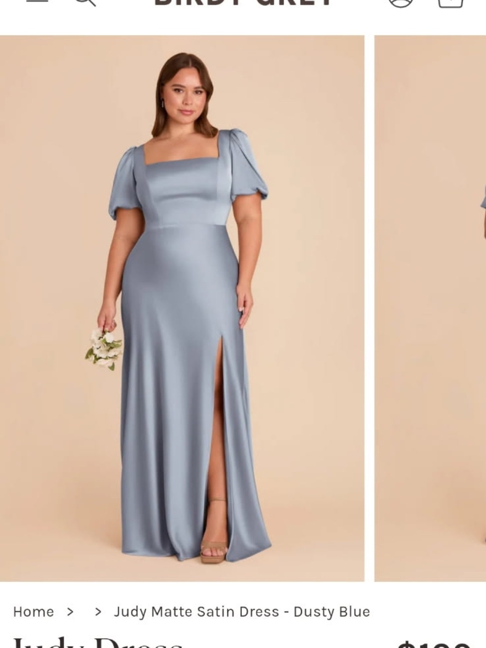 Birdy Grey Dusty Blue Satin Square-Neck Gown